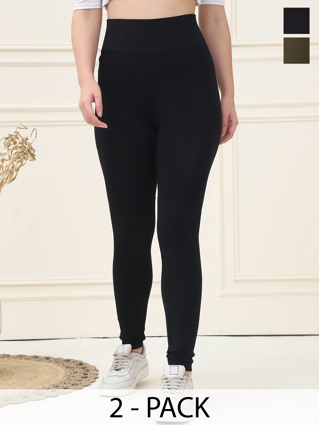 

GRACIT Women Pack Of 2 High Waisted Tights, Black