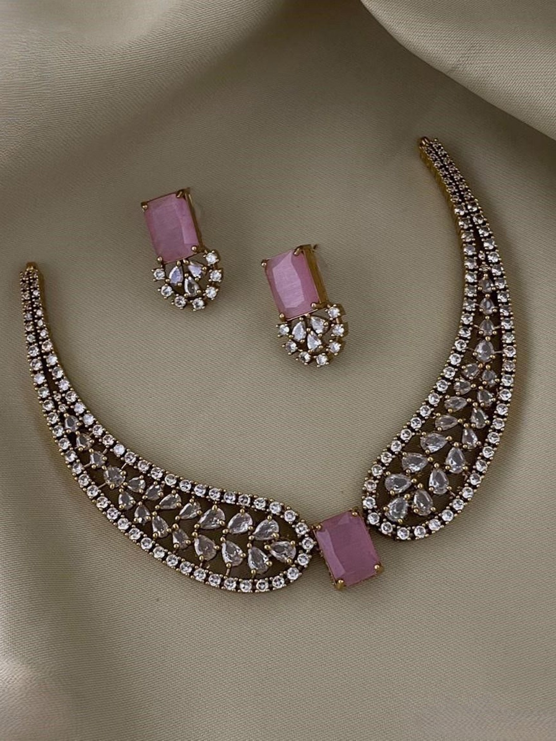 

D Rio Fashions Gold-Plated CZ-Studded Necklace & Earrings