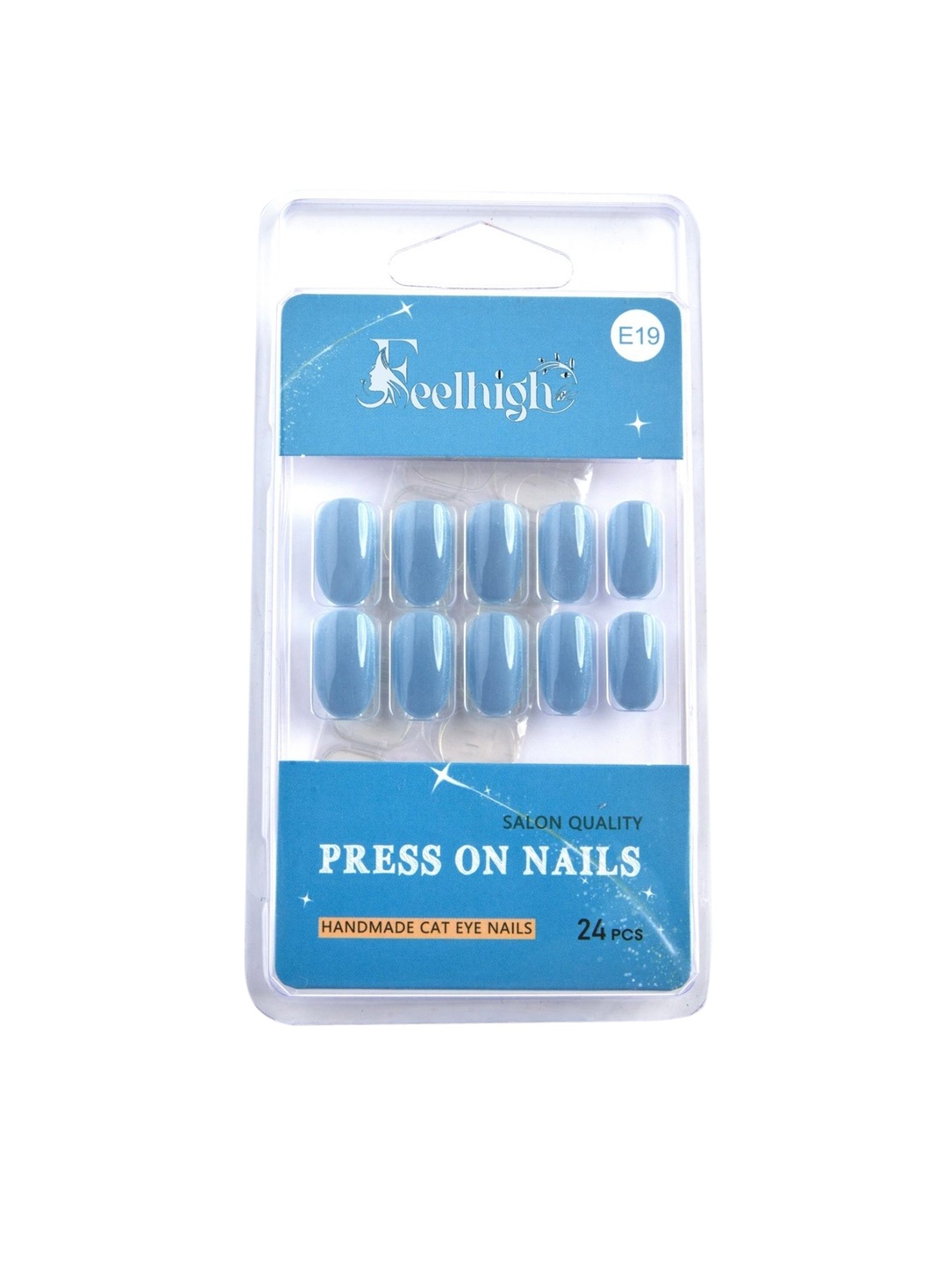 

FEELHIGH Set Of 24 Handmade Press On Cat Eye Salon Quality Reusable Nails - E-19, Blue