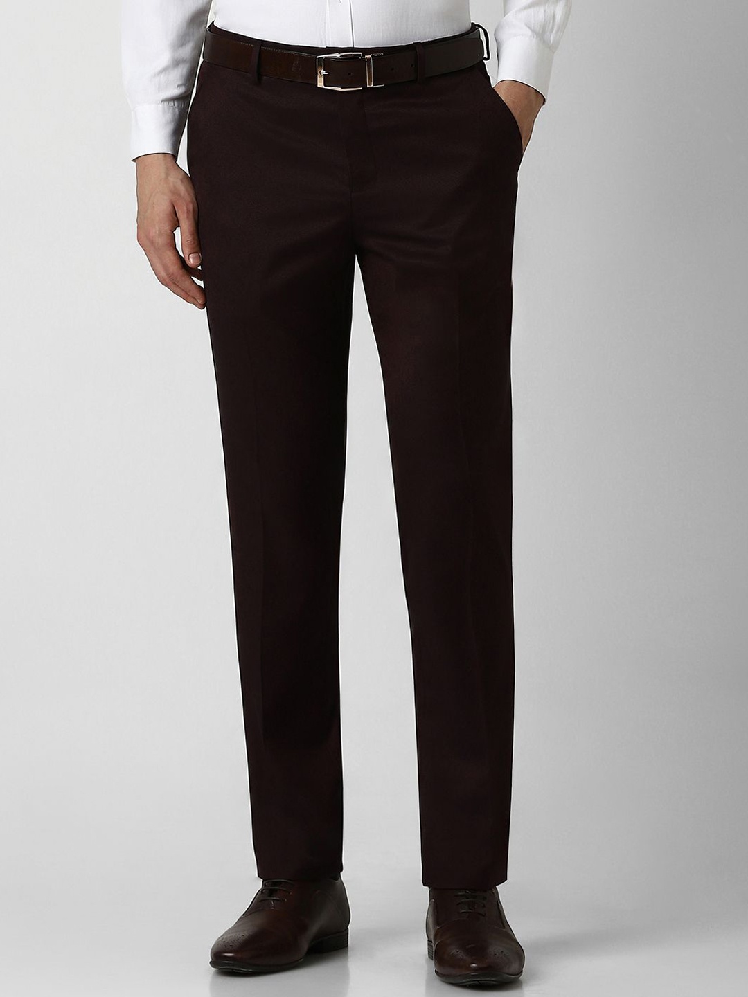

V Dot Men Slim Fit Formal Trousers, Brown