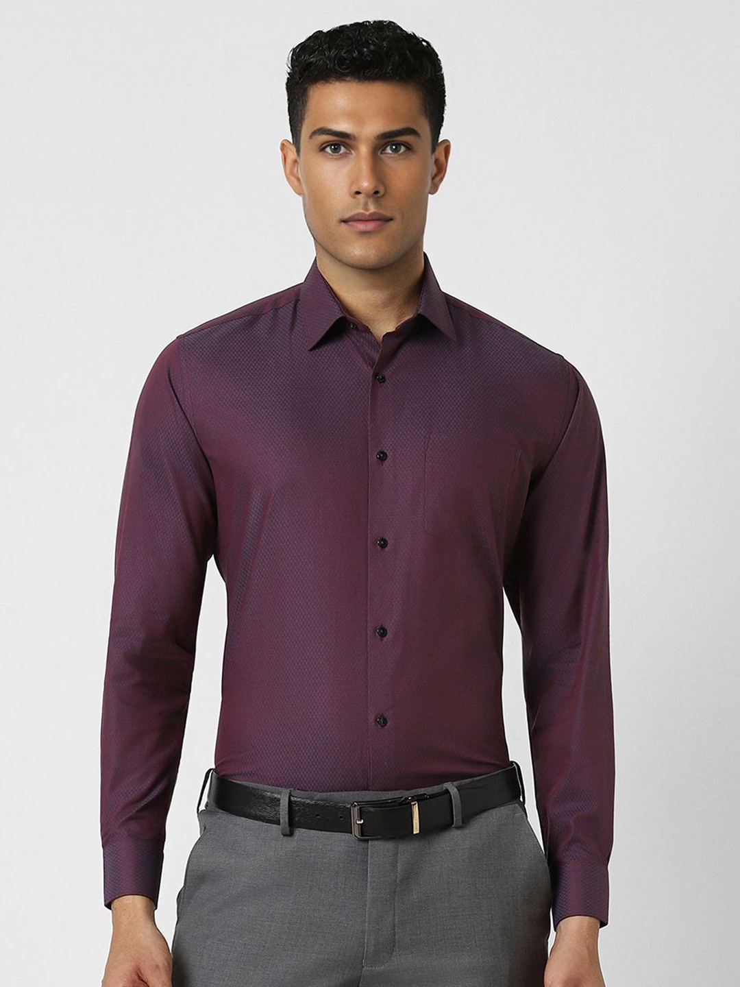 

Van Heusen Men Spread Collar Textured Cotton Slim Fit Formal Shirt, Purple