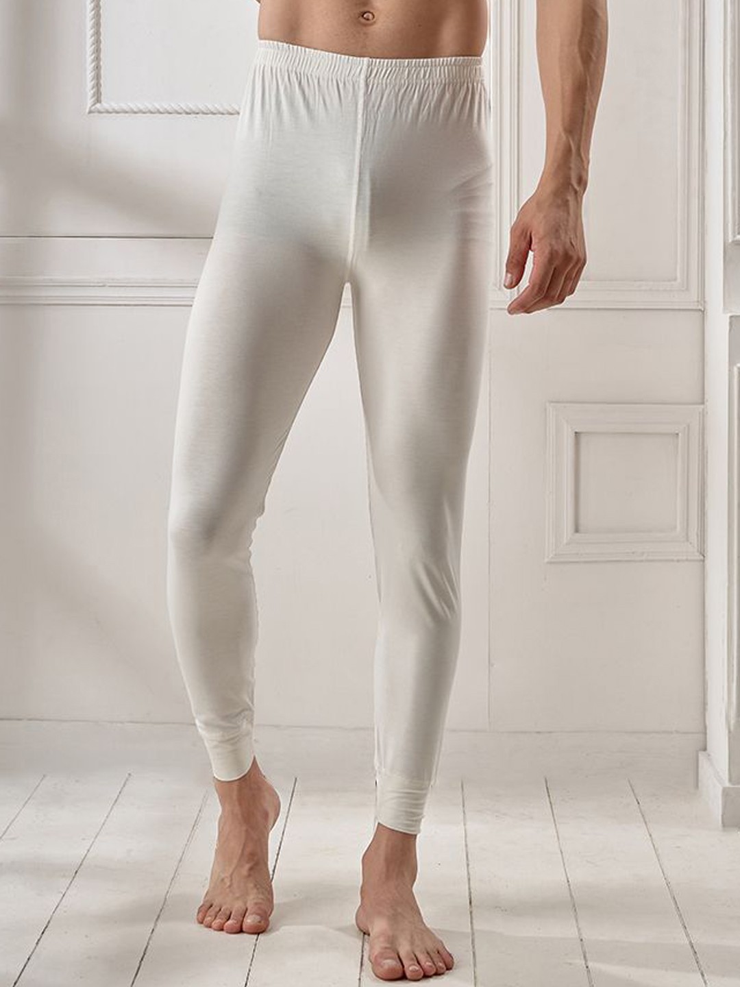 

INFERNO Men Striped Cotton Thermal Bottoms, Off white