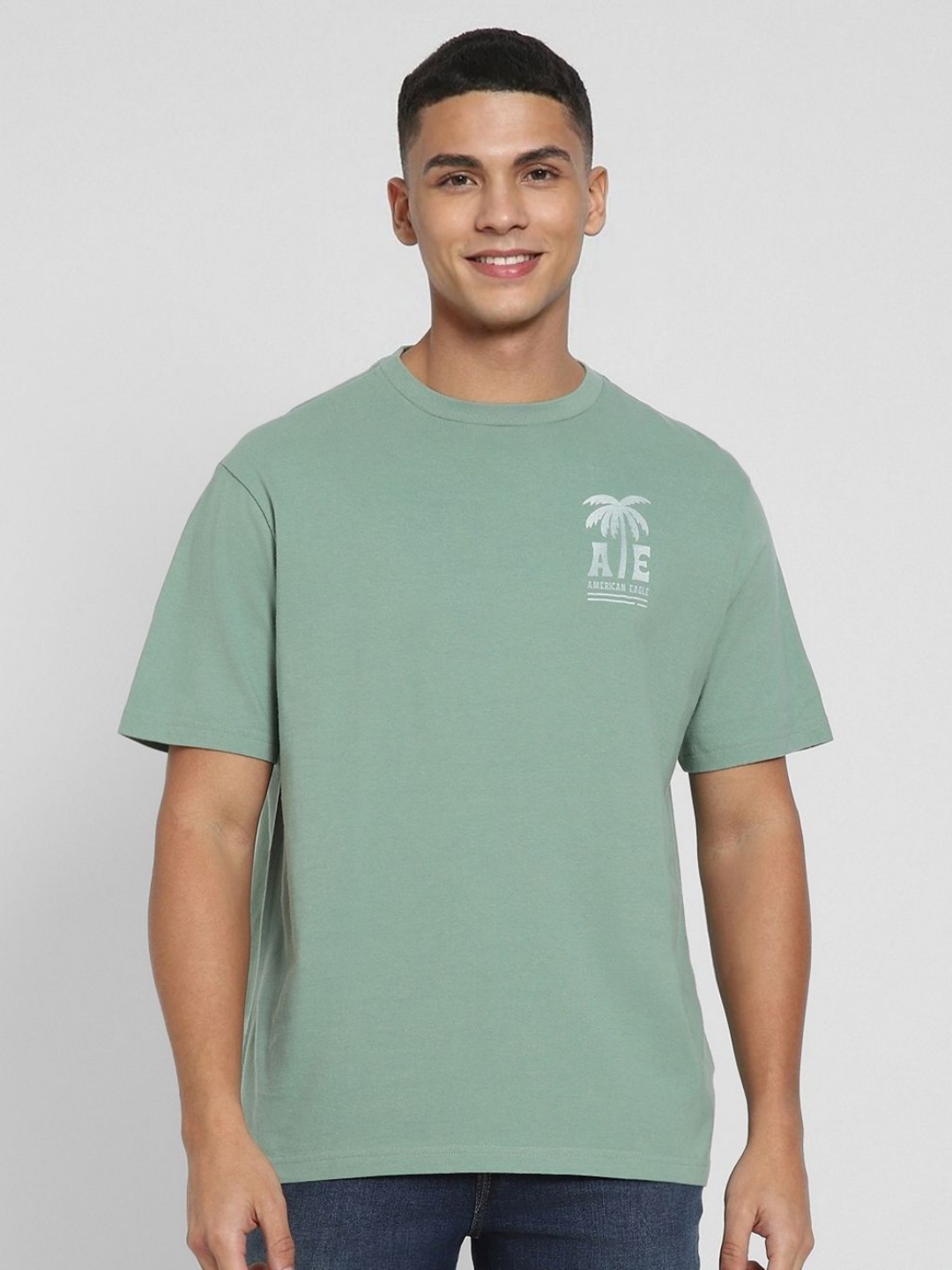 

AMERICAN EAGLE OUTFITTERS Men Typography Printed Round Neck Cotton T-shirt, Green