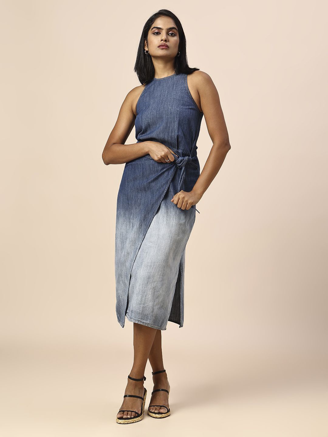 

Chemistry Women Cotton Halter Neck Sheath Midi Dress, Blue