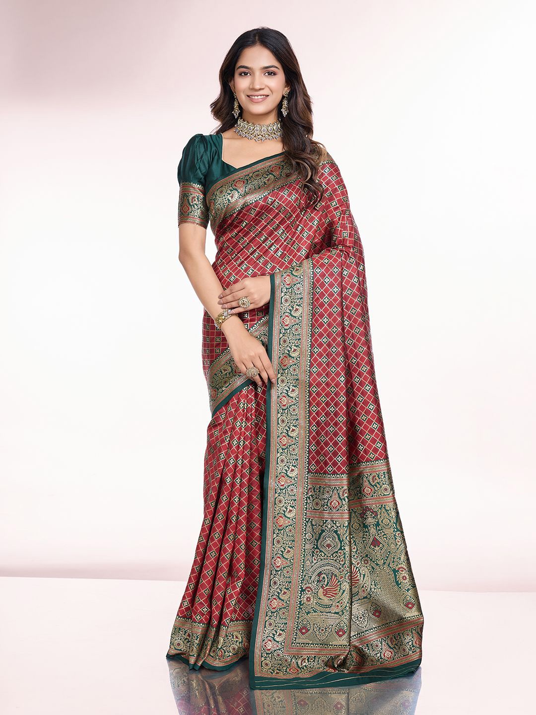 

RICH & ROMAN Woven Design Zari Pure Silk Banarasi Saree, Maroon