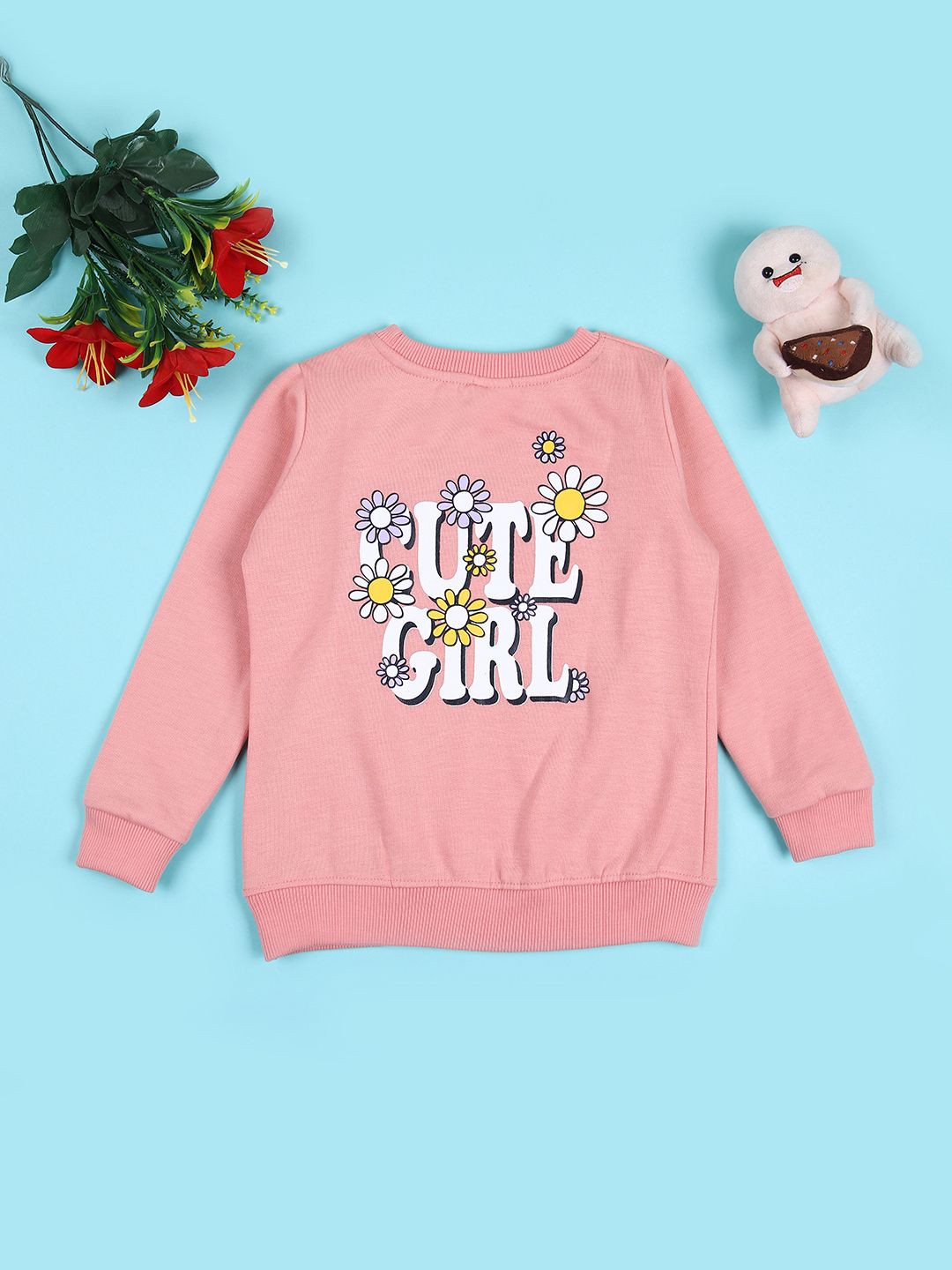 

V-Mart Girls Graphic Printed Pullover Sweatshirt, Peach