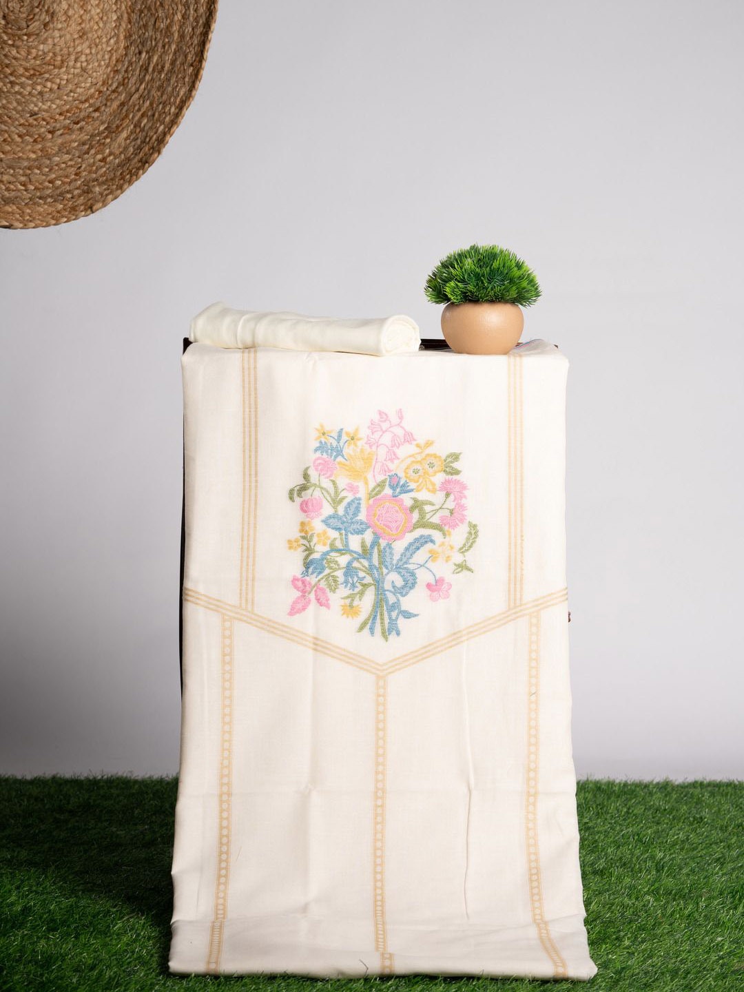 

GAJARAI Floral Woven Design Pure Cotton Unstitched Dress Material, White