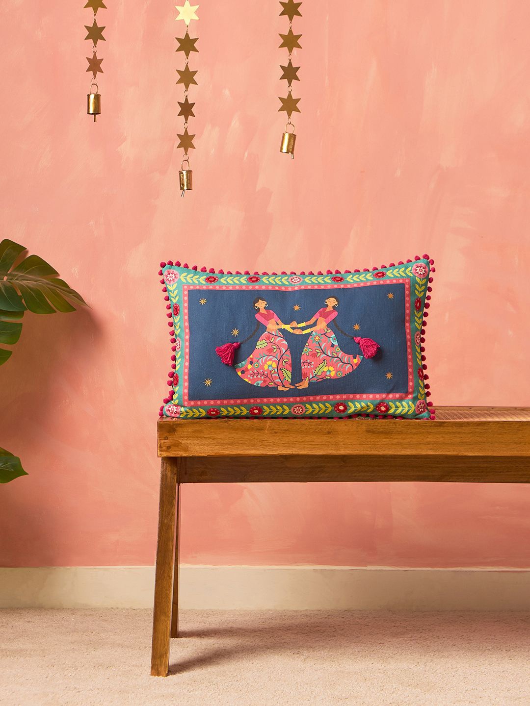 

Chumbak Jalsa Green & Blue Printed Cotton Rectangle Cushion Cover