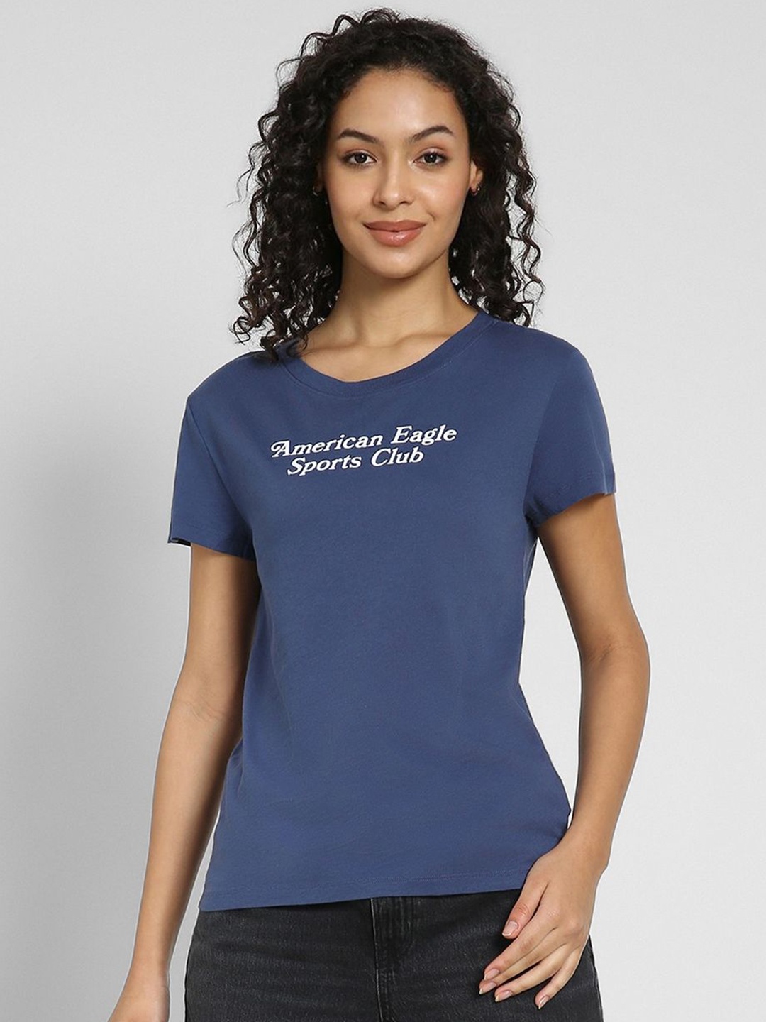 

AMERICAN EAGLE OUTFITTERS Women Typography Printed Round Neck Cotton T-shirt, Blue