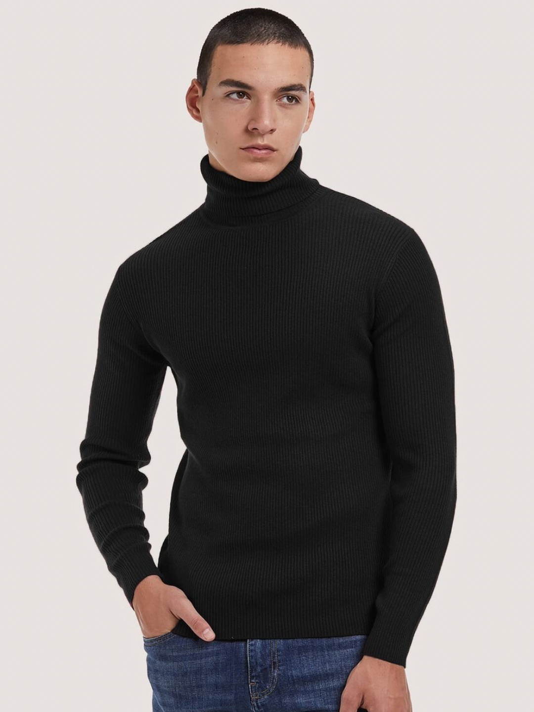 

CLAFOUTIS Men High Neck Slim Fit T-shirt, Black