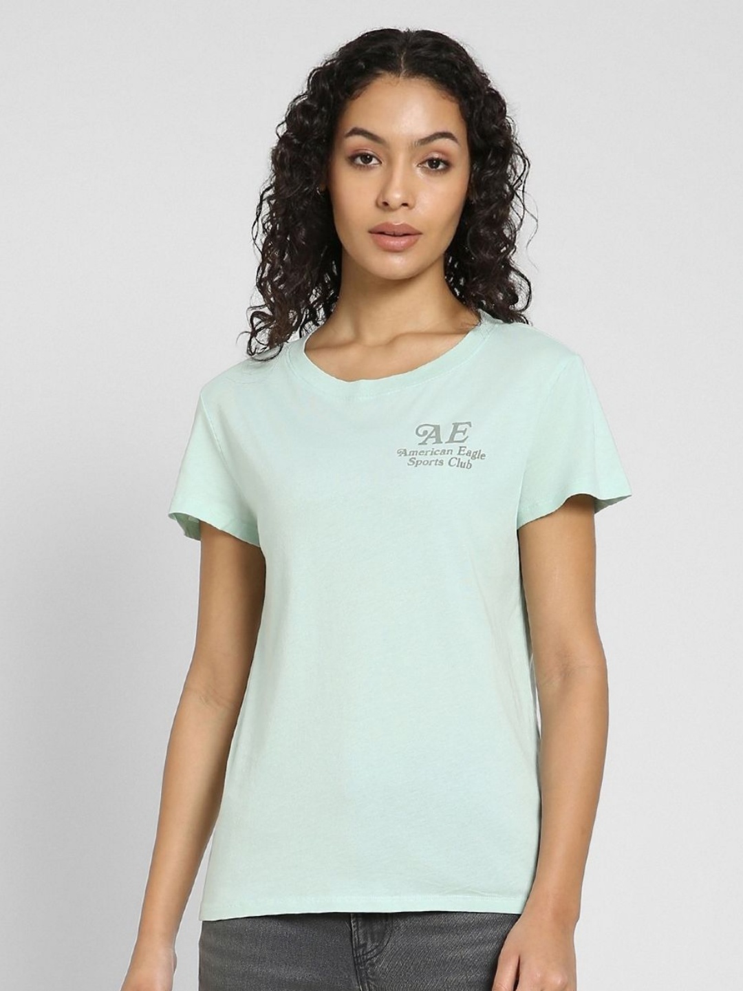 

AMERICAN EAGLE OUTFITTERS Women Typography Printed Round Neck Cotton T-shirt, Green