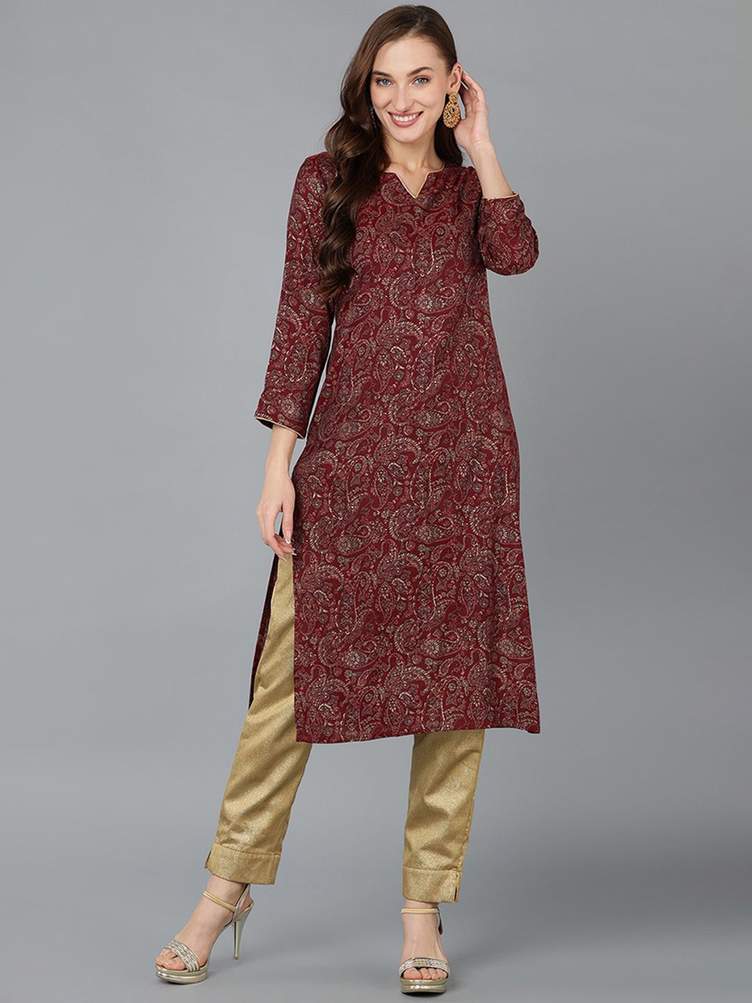 

AHIKA Paisley Printed Straight Kurta, Maroon