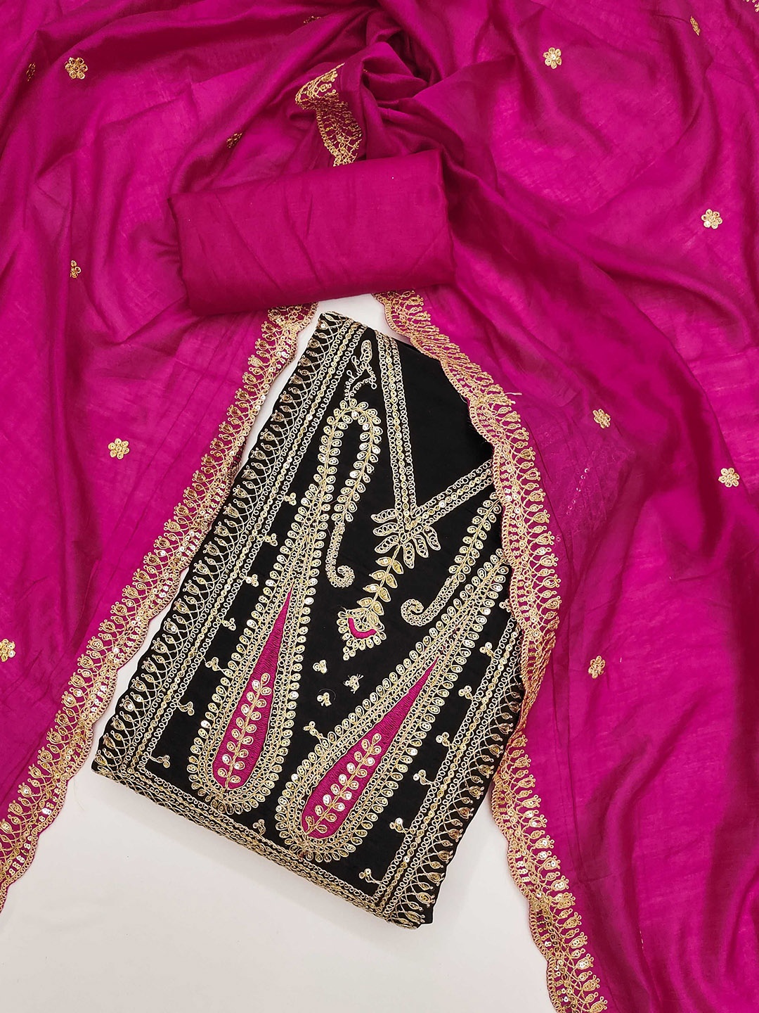 

KALINI Ethnic Motifs Embroidered Sequinned Unstitched Dress Material, Black