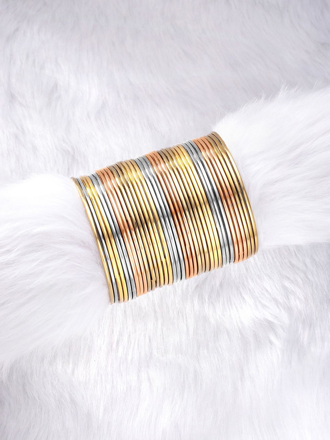 

Peora Set Of 2 Sliver Plated Antique Bangles, Silver