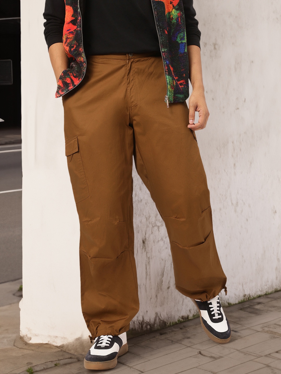 

Kook N Keech Men Streetwise Stitch Cargo Parachute Pants, Brown