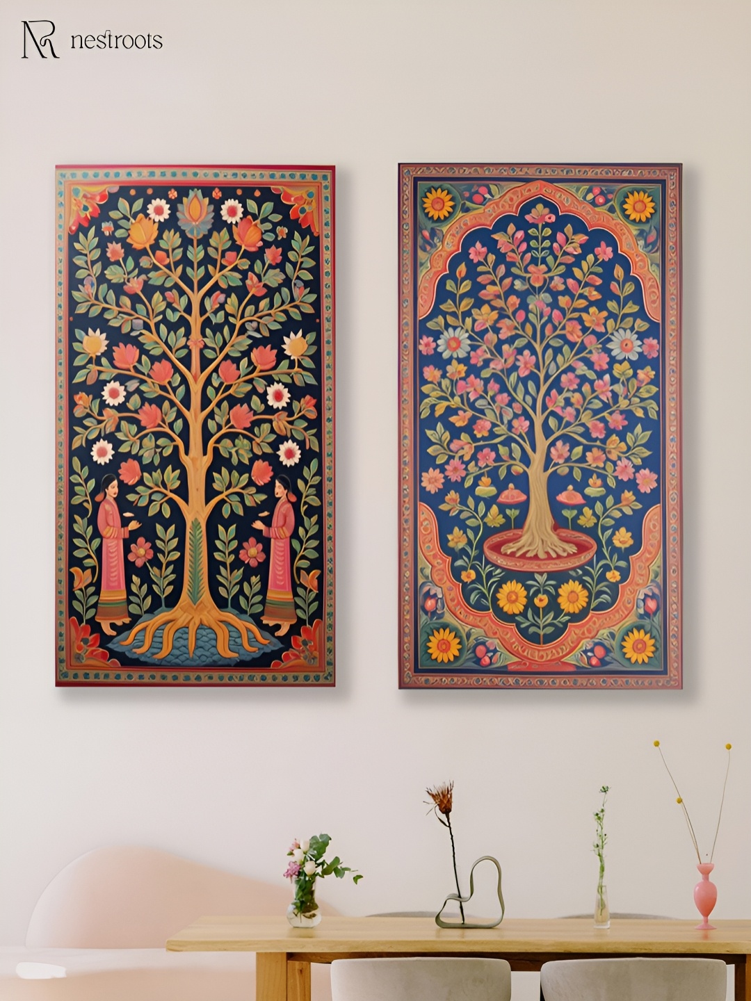 

nestroots Tree of Life Brown & Black 2 Pieces Canvas Painting Wall Arts