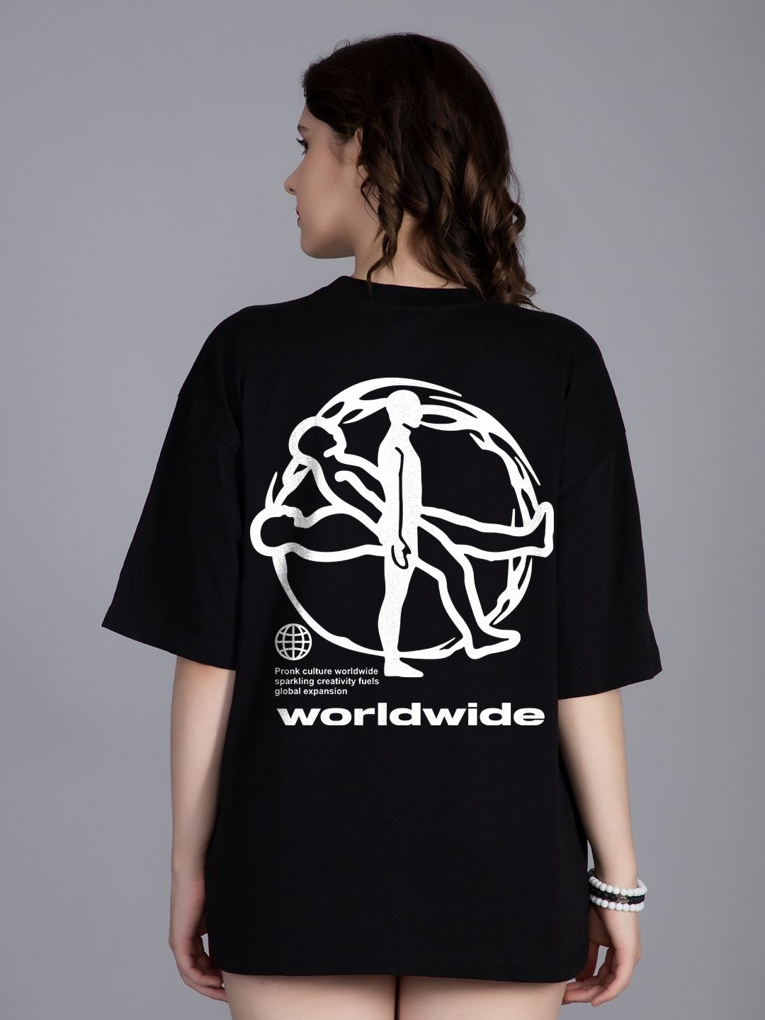 

PRONK Women Printed Monochrome Pockets T-shirt with Mask, Black