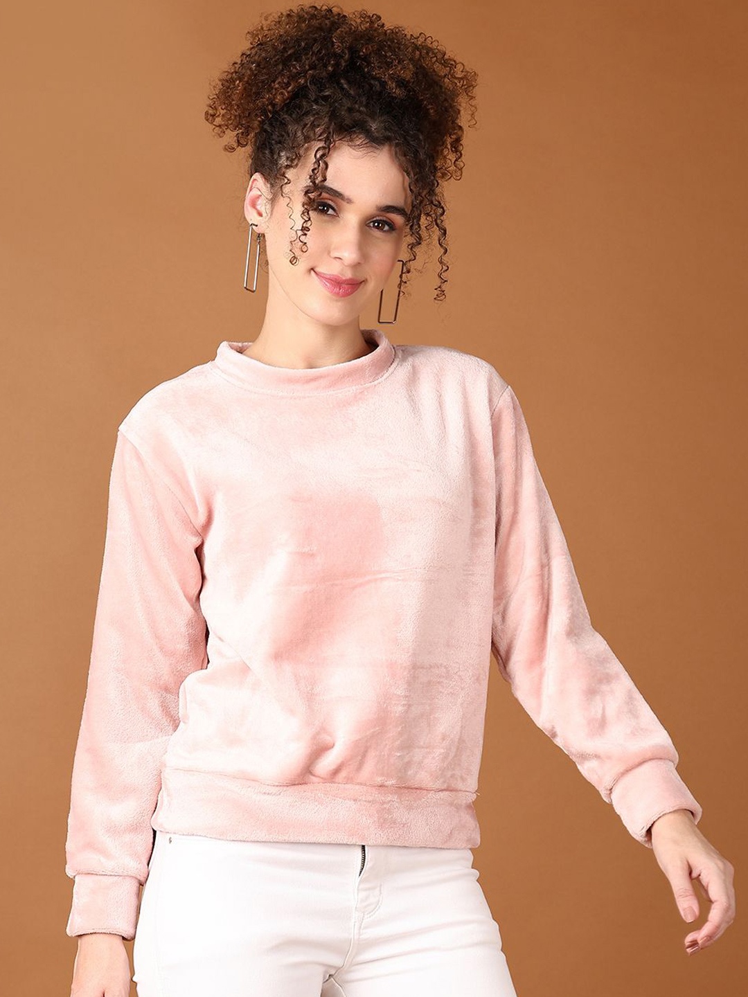

V-Mart Women Solid Cotton Casual Pullover Sweatshirt, Peach