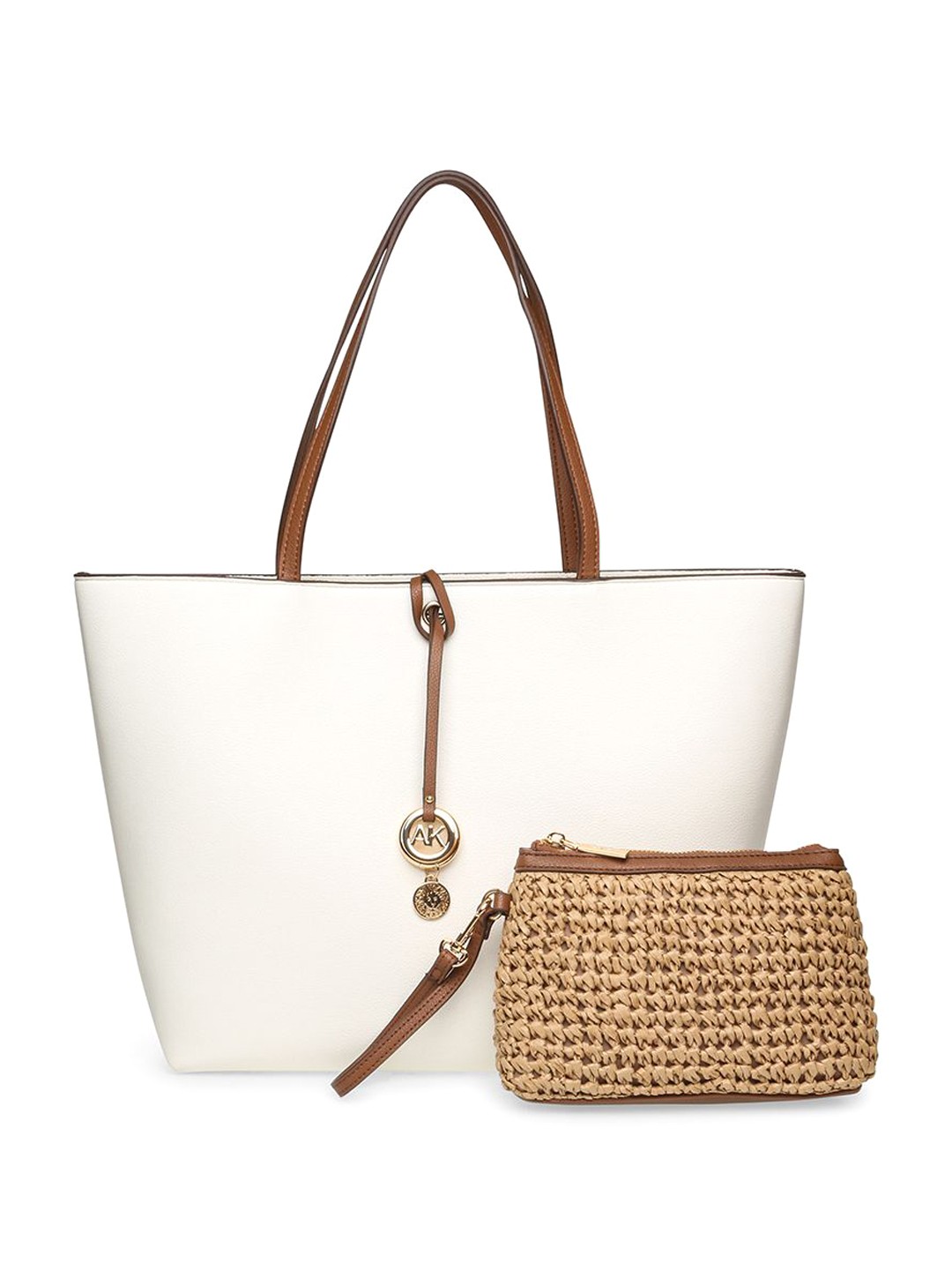 

ANNE KLEIN Women Textured Structured Leather Shoulder Bag, White