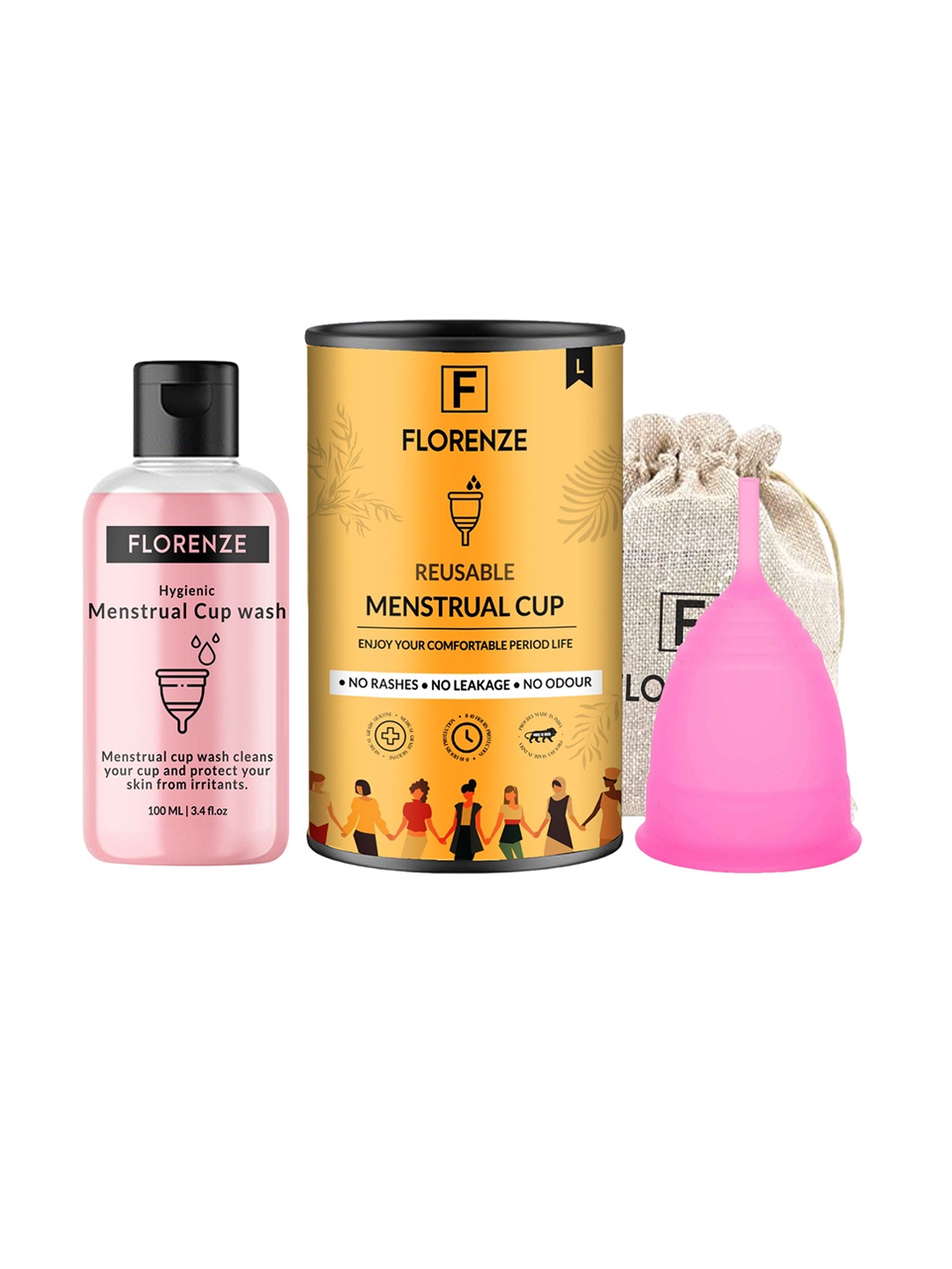 

Florenze Large Reusable Menstrual Cup -25 ml With Cupwash - 100 ml, Pink