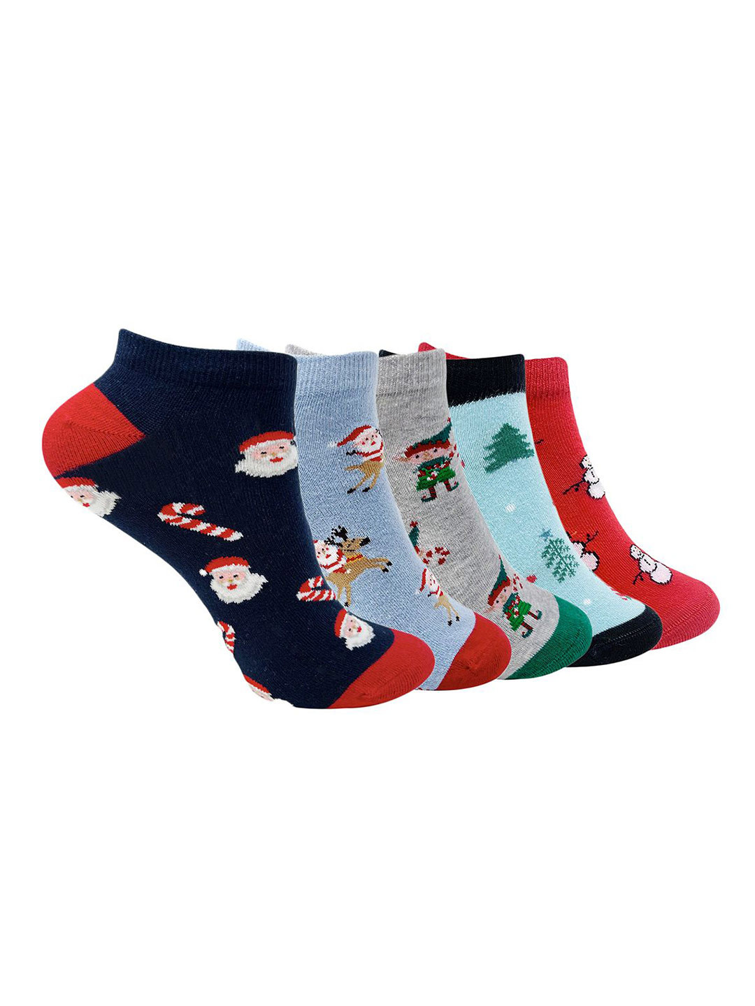 

Mint & Oak Women Cotton Pack Of 5 Patterned Ankle Length Socks, Blue