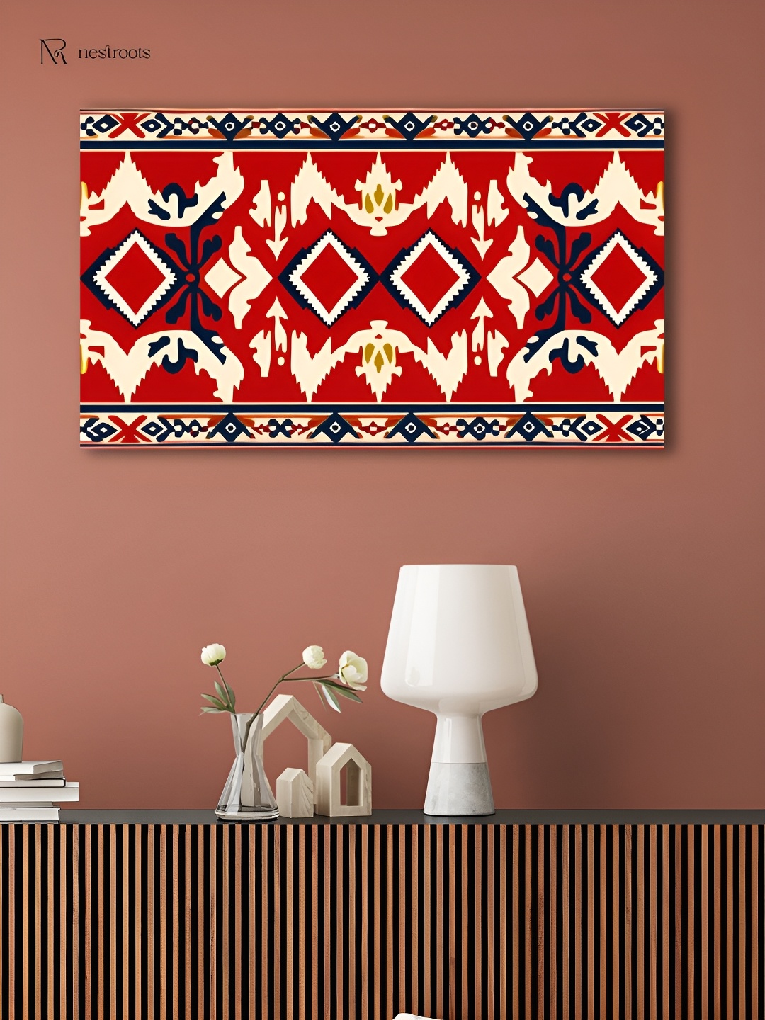 

nestroots Elegant Ikat Red & White Canvas Wall Painting Wall Art