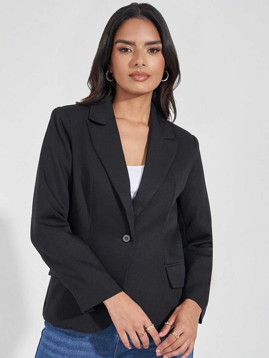 

Styli Women Regular Length Regular Fit Single Button Blazer, Black