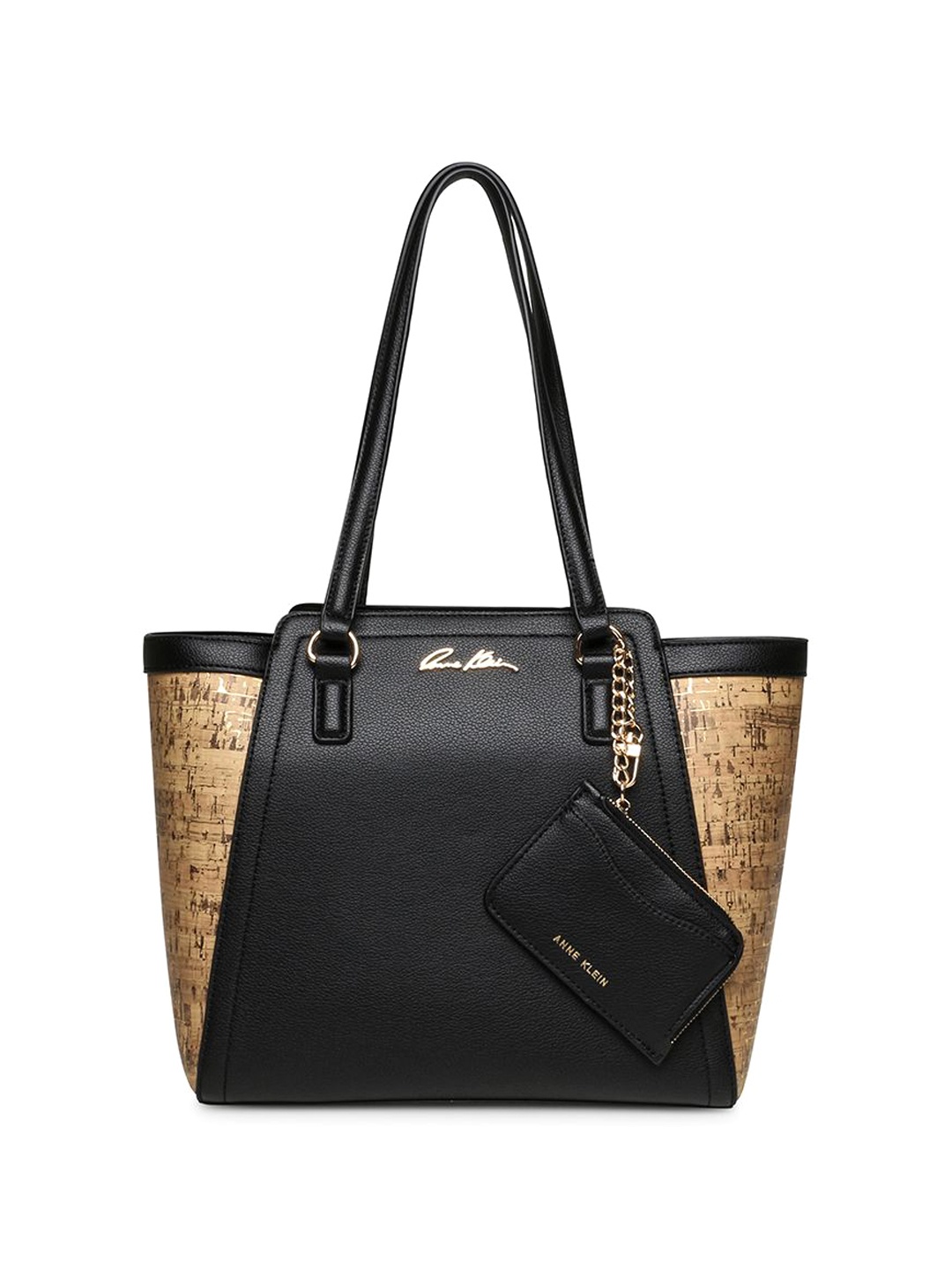 

ANNE KLEIN Women Textured Structured Leather Shoulder Bag With Pouch, Black