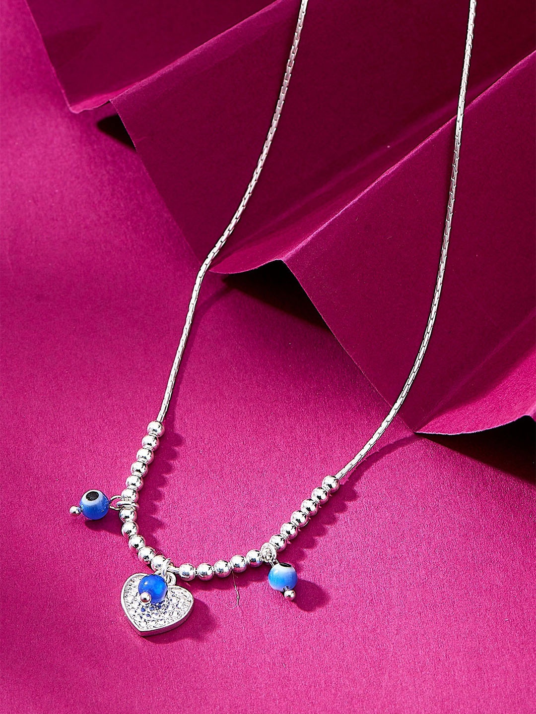 

Nipura Sterling Silver Rhodium-Plated Evil-Eye Beaded Heart String Necklace