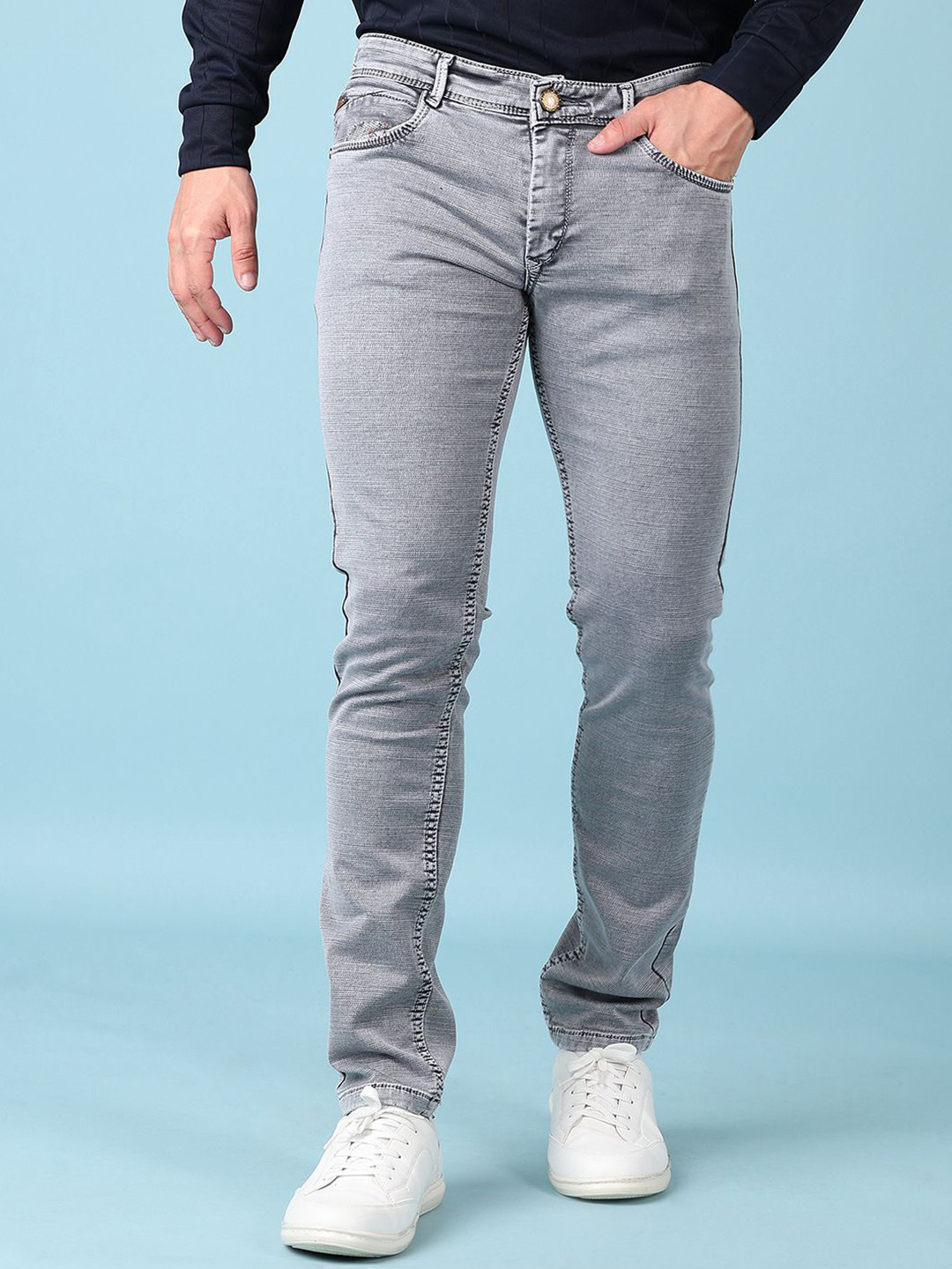 

V-Mart Men Slim Fit Heavy Fade Stretchable Slim Fit Jeans, Grey