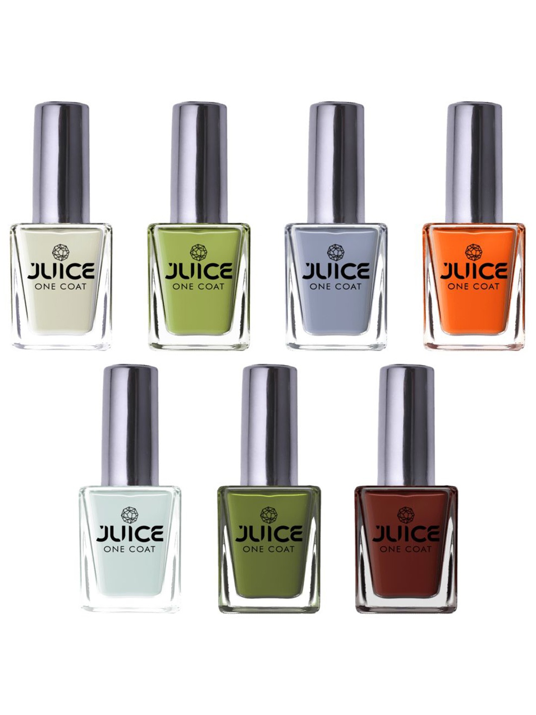 

JUICE Set Of 7 One Coat Nail Polish - 20 ml Each- Shade X01,X02,X03,X04,X31,X32,X33, Multi