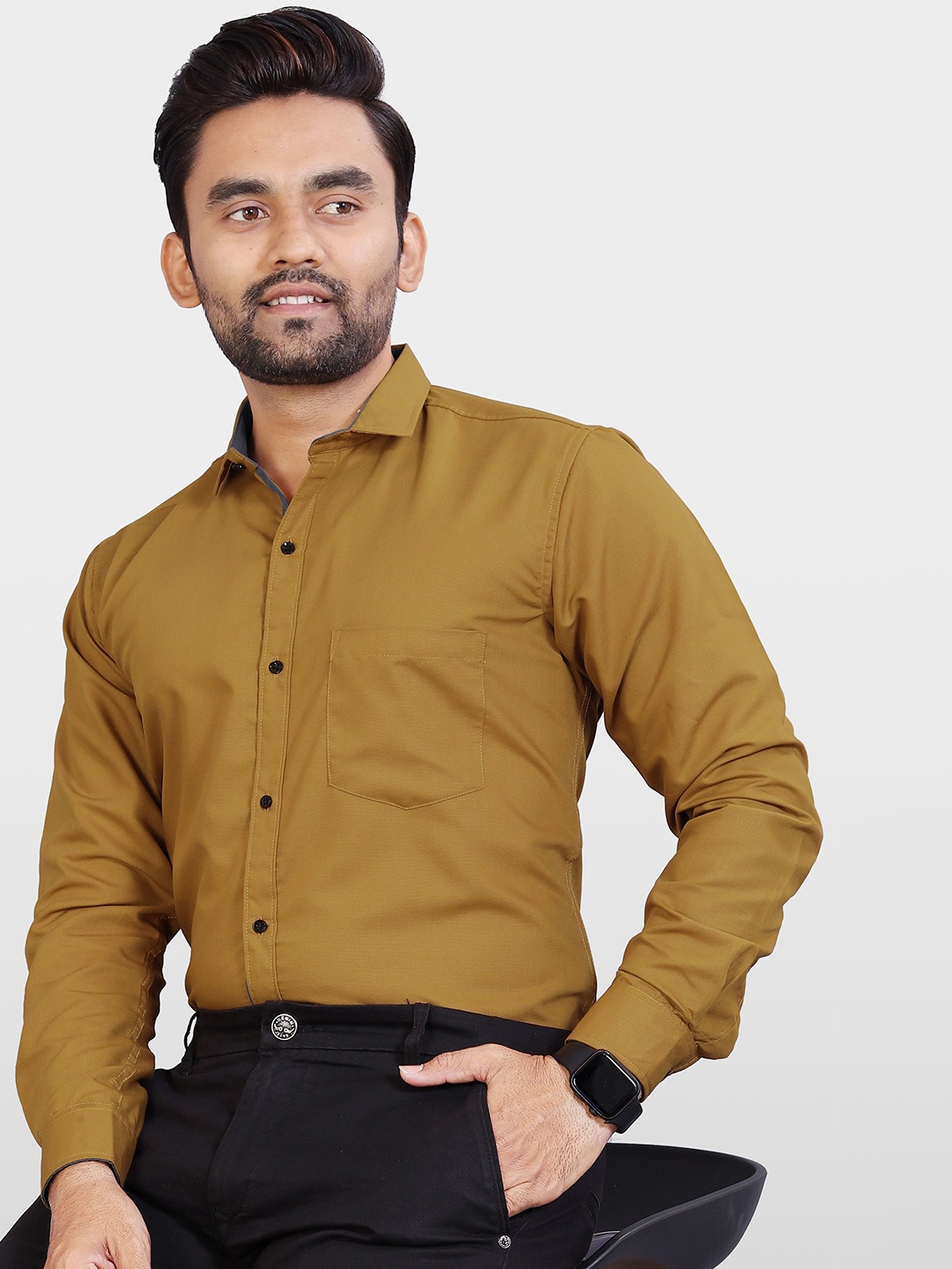 

Metronaut Men India Slim Spread Collar Solid Slim Fit Formal Shirt, Mustard