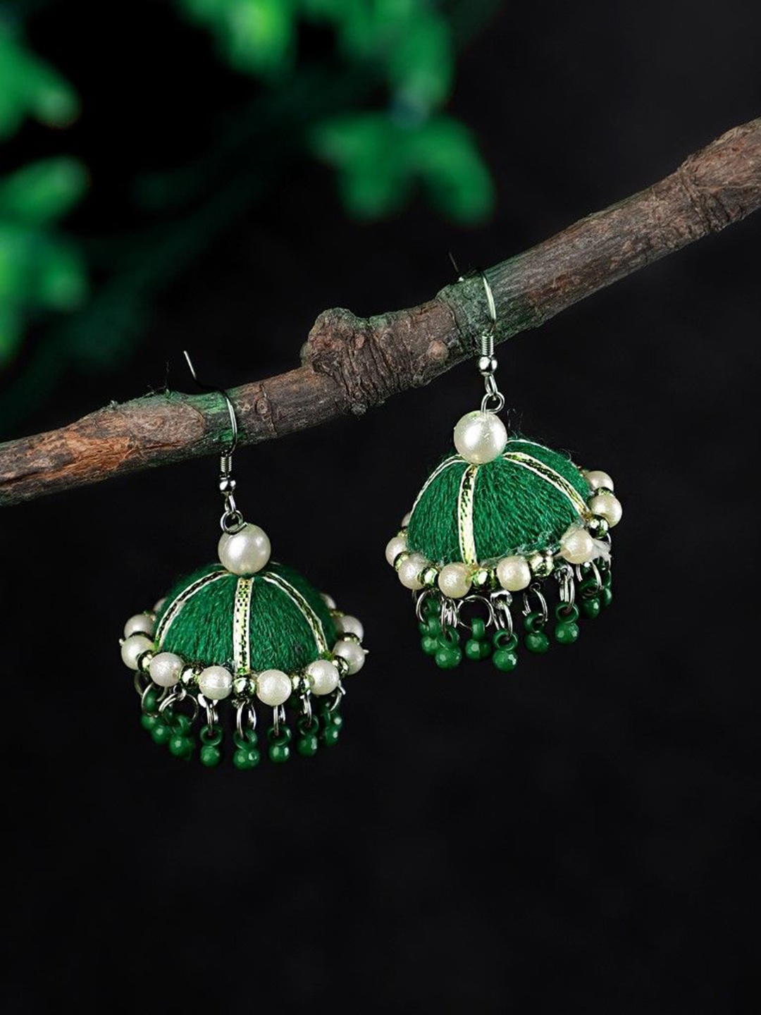 

CARDINAL Dome Shaped Jhumkas Earrings, Green