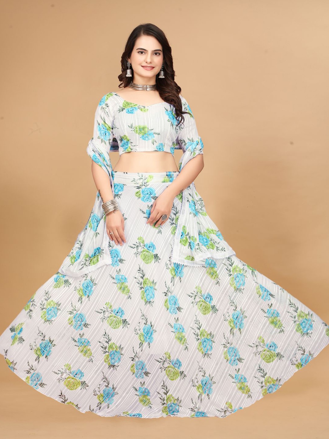 

N ENTERPRISE Semi-Stitched Lehenga & Unstitched Blouse With Dupatta, Green