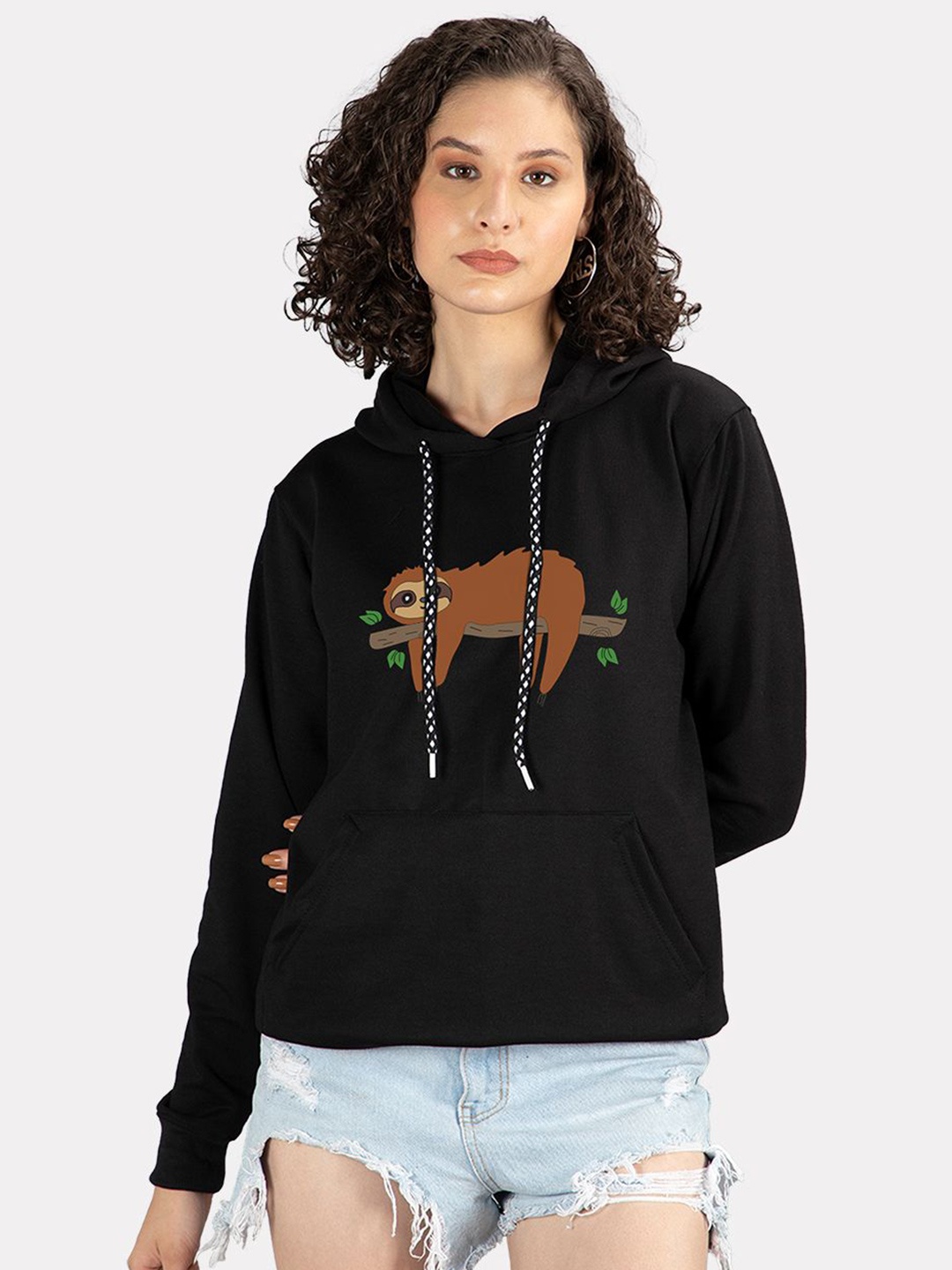 

Mad Over Print Women Printed Hooded Sweatshirt, Black
