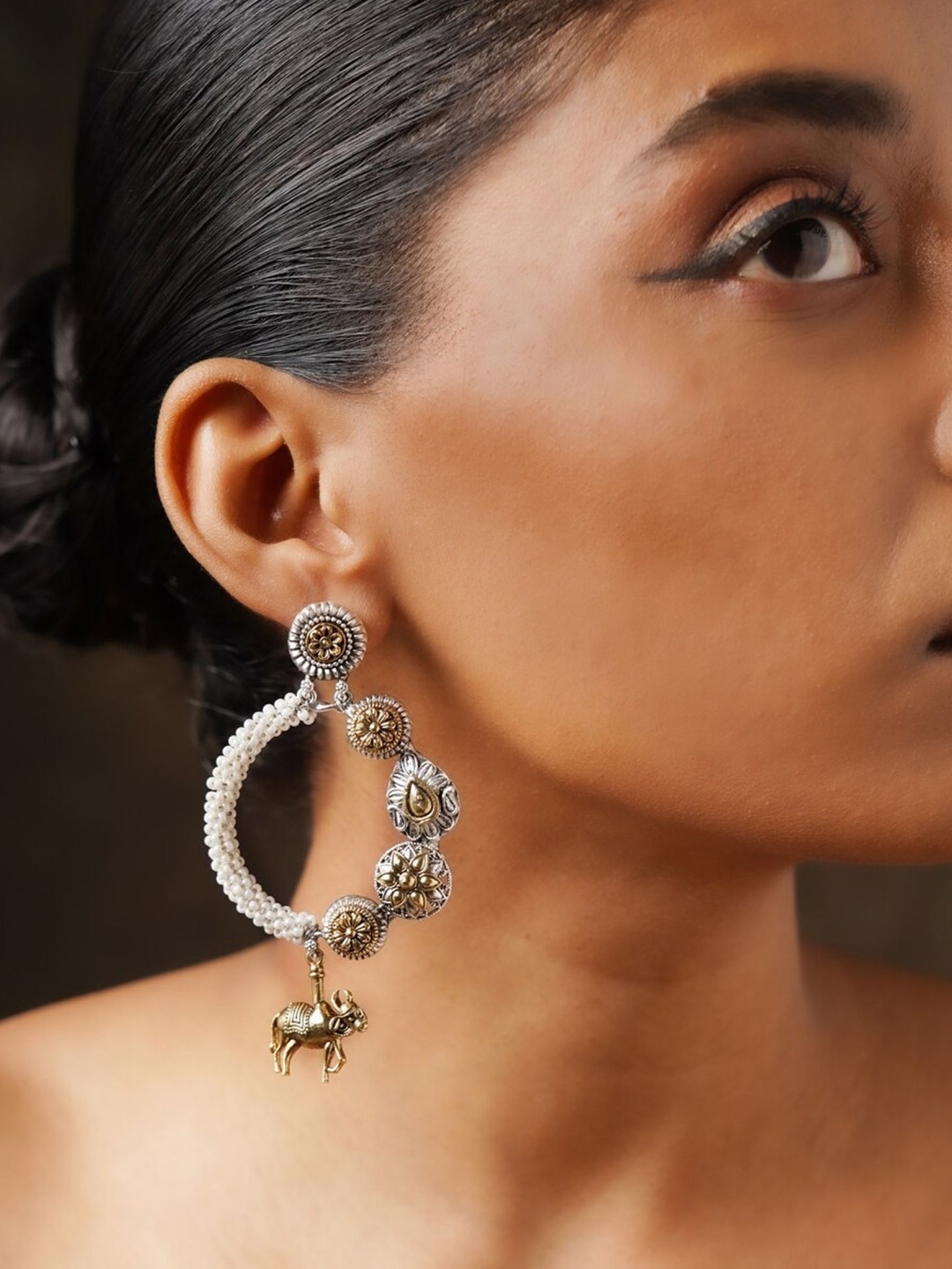 

ABDESIGNS Gold-Plated Stone Studded & Beaded Classic Drop Earrings