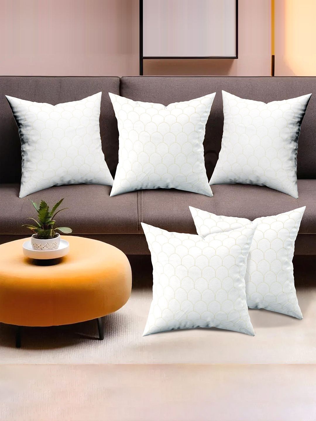 

Kuber Industries White 5 Pieces Geometric Velvet Square Cushion Covers