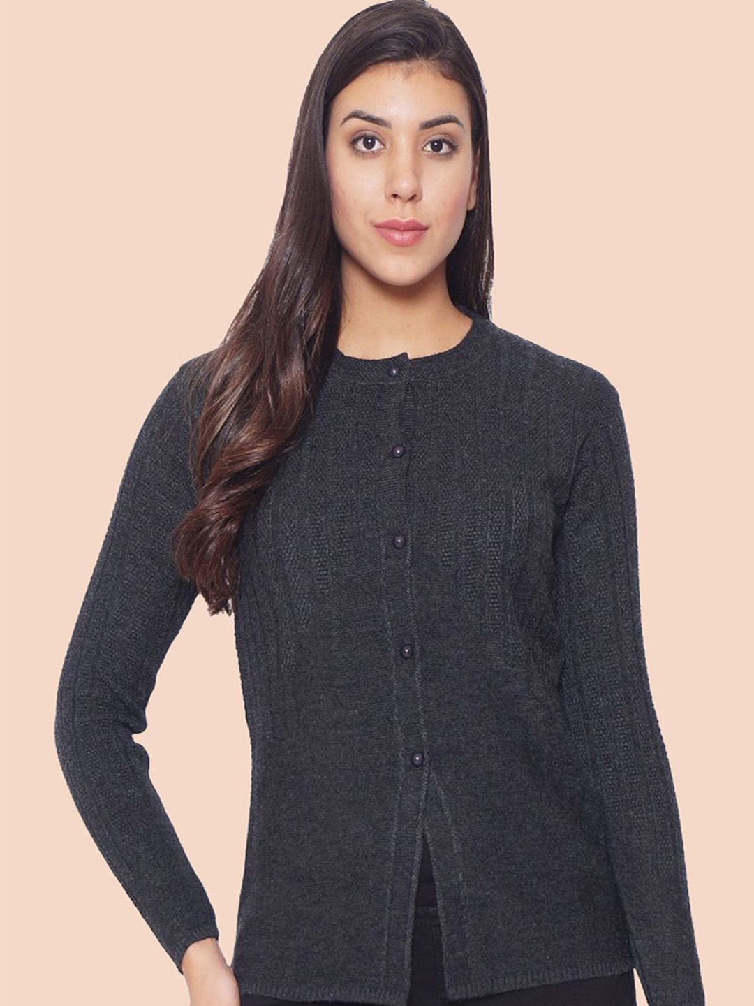 

CLAPTON Women Cable Knit Woollen Cardigan, Charcoal