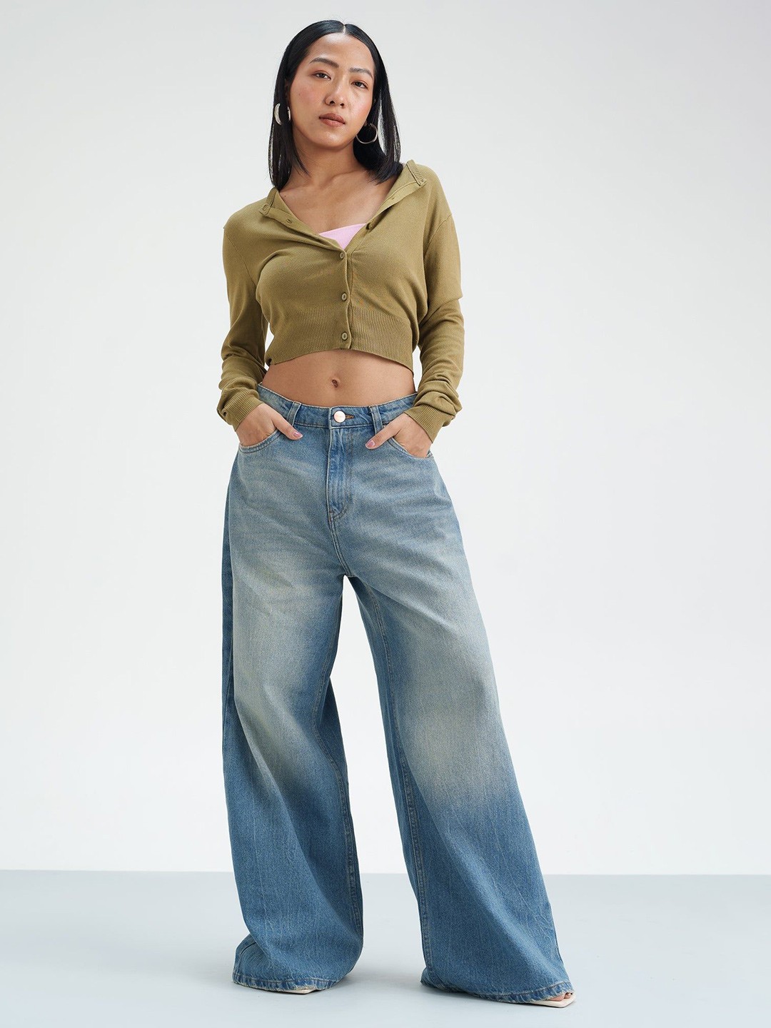

FREAKINS Women Loose Wide Leg High-Rise Light Fade Jeans, Blue