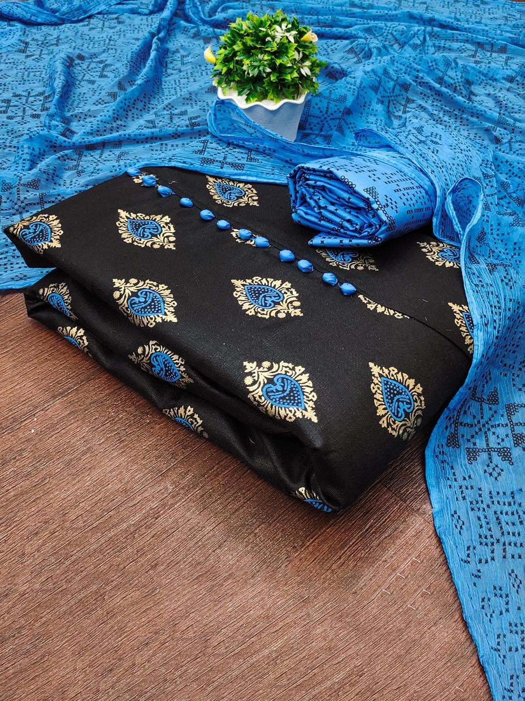 

KALINI Ethnic Motifs Printed Unstitched Dress Material, Blue