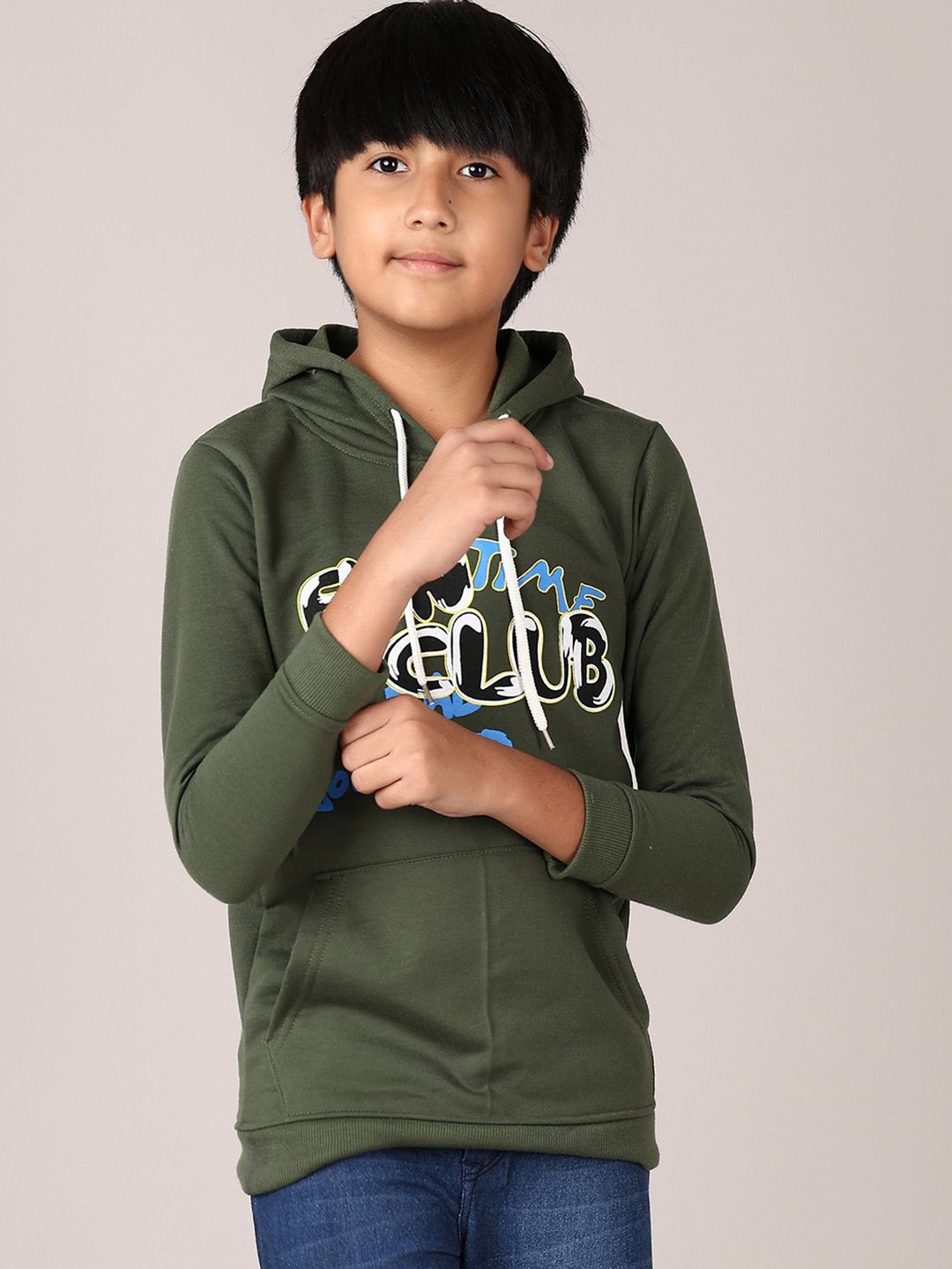 

V-Mart Boys Cotton Hooded Sweatshirt, Olive