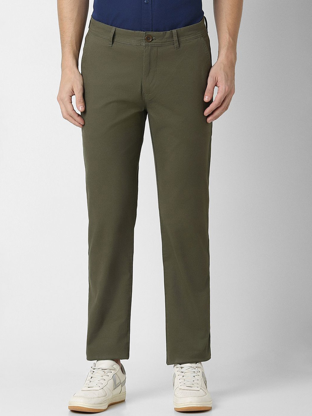 

Peter England Casuals Men Cotton Skinny Fit Chinos Trousers, Olive