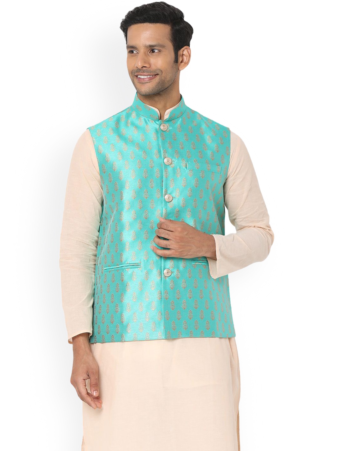 

SALWAR STUDIO Men Woven Design Nehru Jackets, Blue