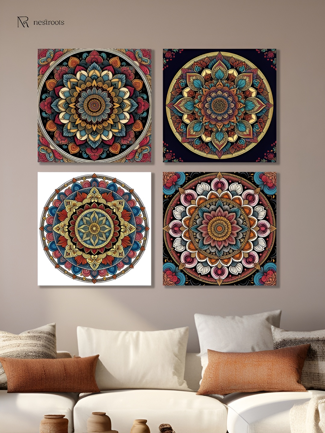

nestroots Black & Yellow 4 Pieces Printed Canvas Wall Art