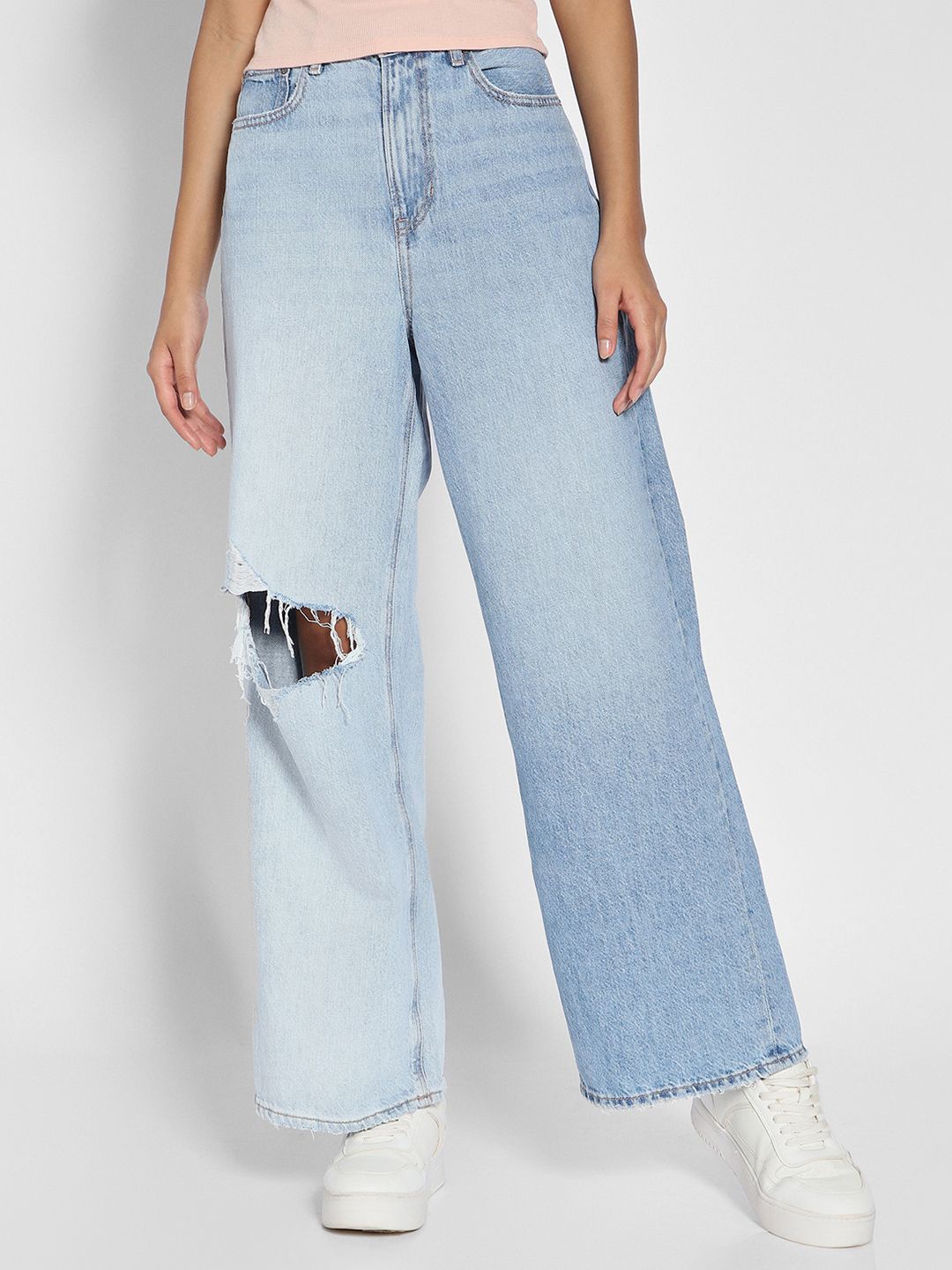 

AMERICAN EAGLE OUTFITTERS Women High-Waisted Baggy Wide-Leg Cotton Jeans, Blue