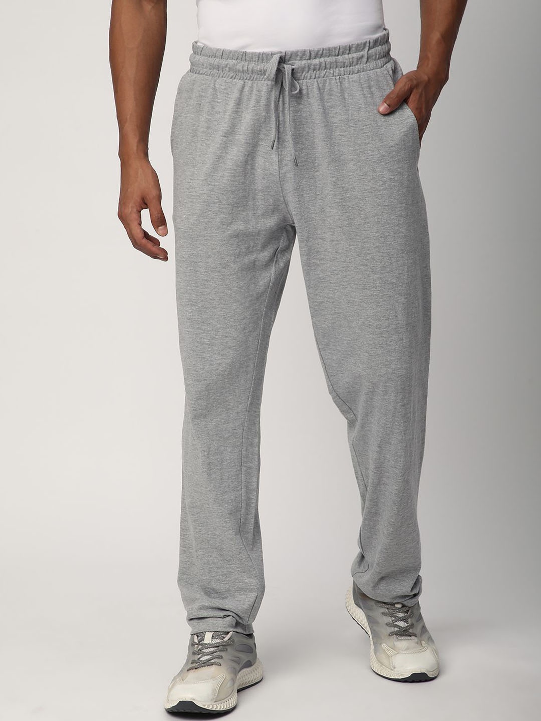 

R&B Men Cotton Regular Fit Track Pants, Grey