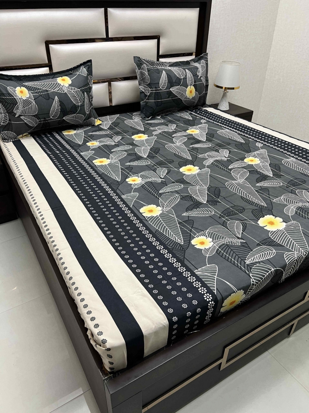 

Pure Decor Black & Yellow Floral Microfiber 260 TC Queen Bedsheet Set 2.29 m x 2.54 m