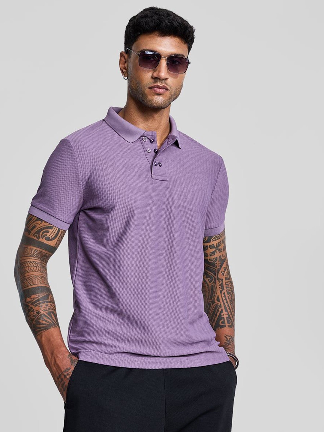 

Snitch Men Solid Polo Collar T-shirt, Lavender