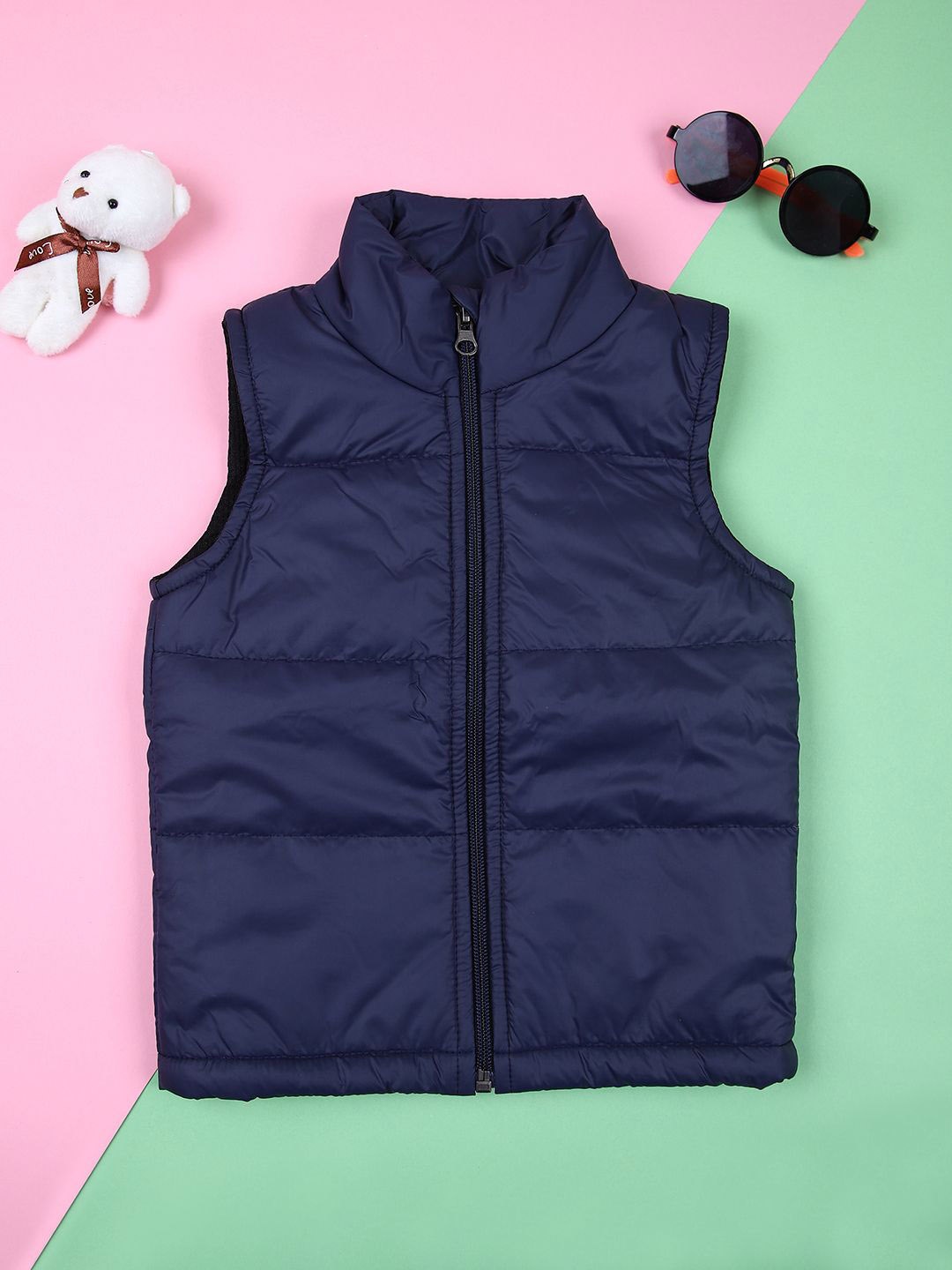 

V-Mart Unisex Kids Mock Collar Solid Cotton Casual Puffer Jacket, Navy blue