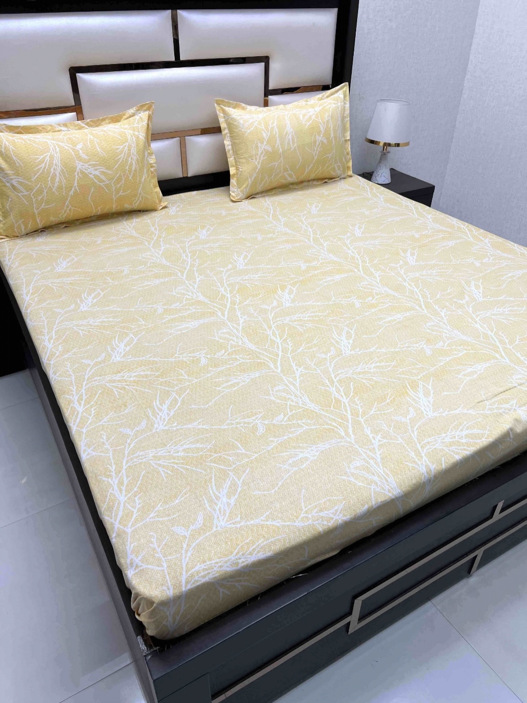 

Pure Decor Velar Yellow Printed Pure Cotton 240 TC King Bedsheet Set 3.05 x 2.73 m